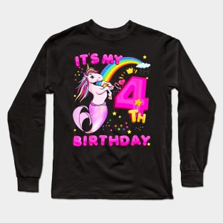 Kids 4Th Birthday Unicorn Mermicorn Mermaid For Girls Long Sleeve T-Shirt